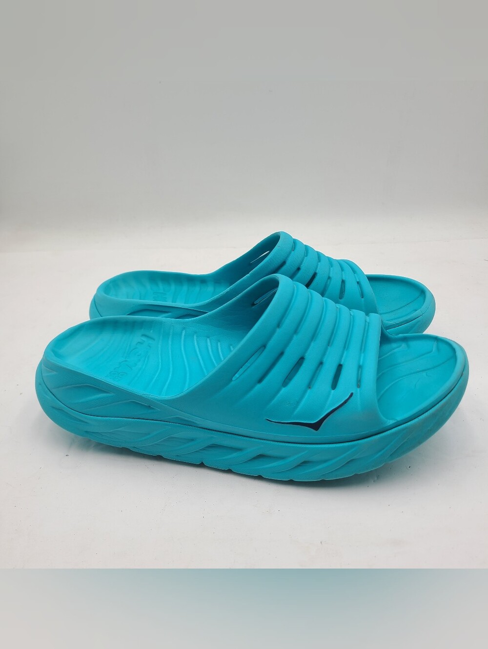B49 Hoka One One Ora Mens Size 10 Recovery Slides Blue Sandals Slip On G2U
